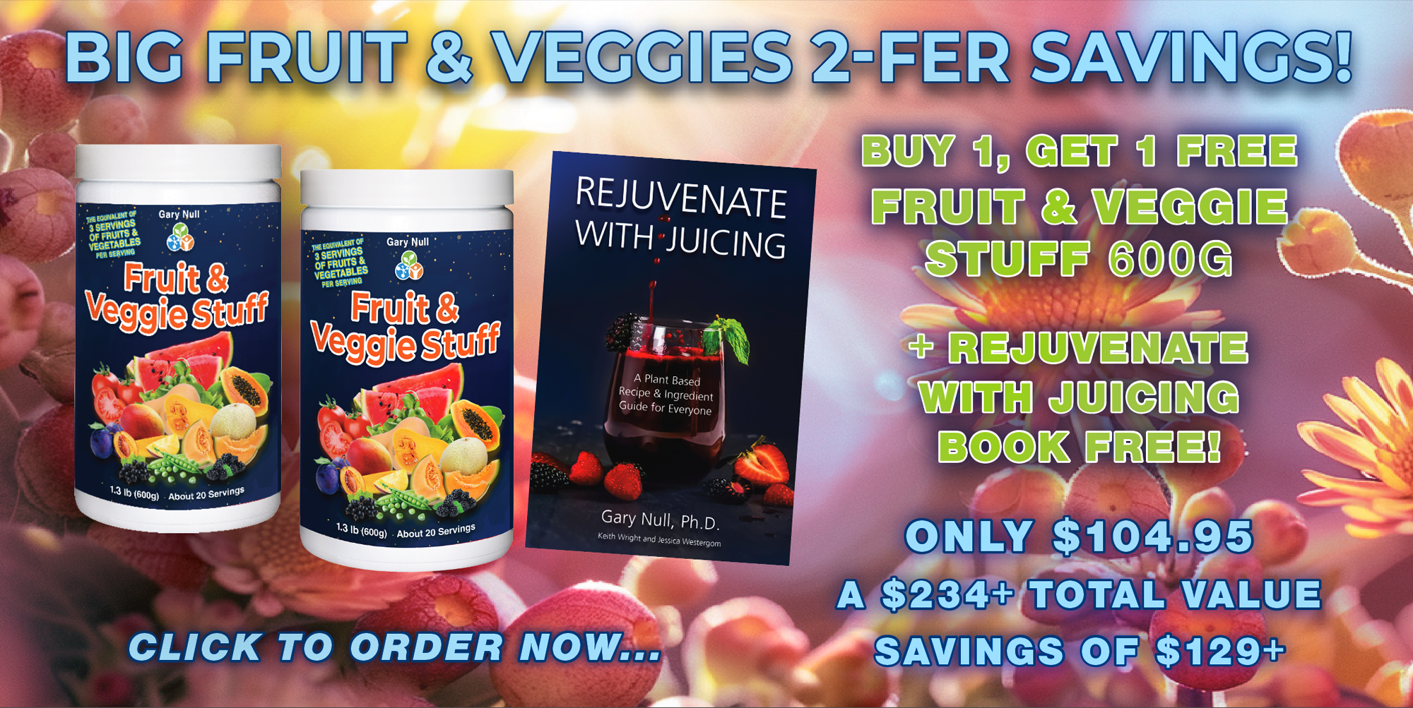 Fruit and Veggie Stuff Special: Buy 1 Fruit and Veggie Stuff, Get 1 FREE plus Rejuvenate with Juicing book FREE!